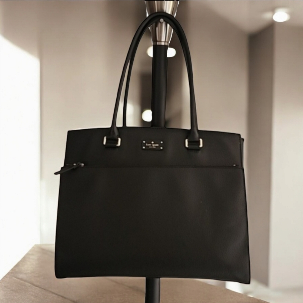 KATE SPADE Maeve Black Leather Satchel Large Tote Shoulder Bag Purse Briefcase - Picture 5 of 16